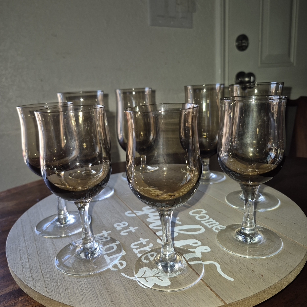 8 piece MCM Sasaki Amber Wine Glass Set 4-12oz & 4-6oz